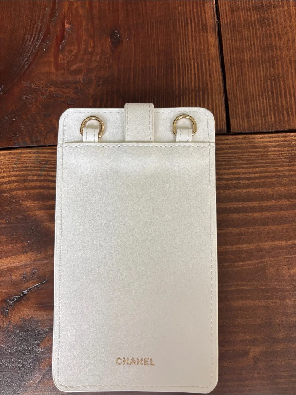 NEW CHANEL White Coco Crush Quilted Leather Phone Sleeve with Gold Accent
